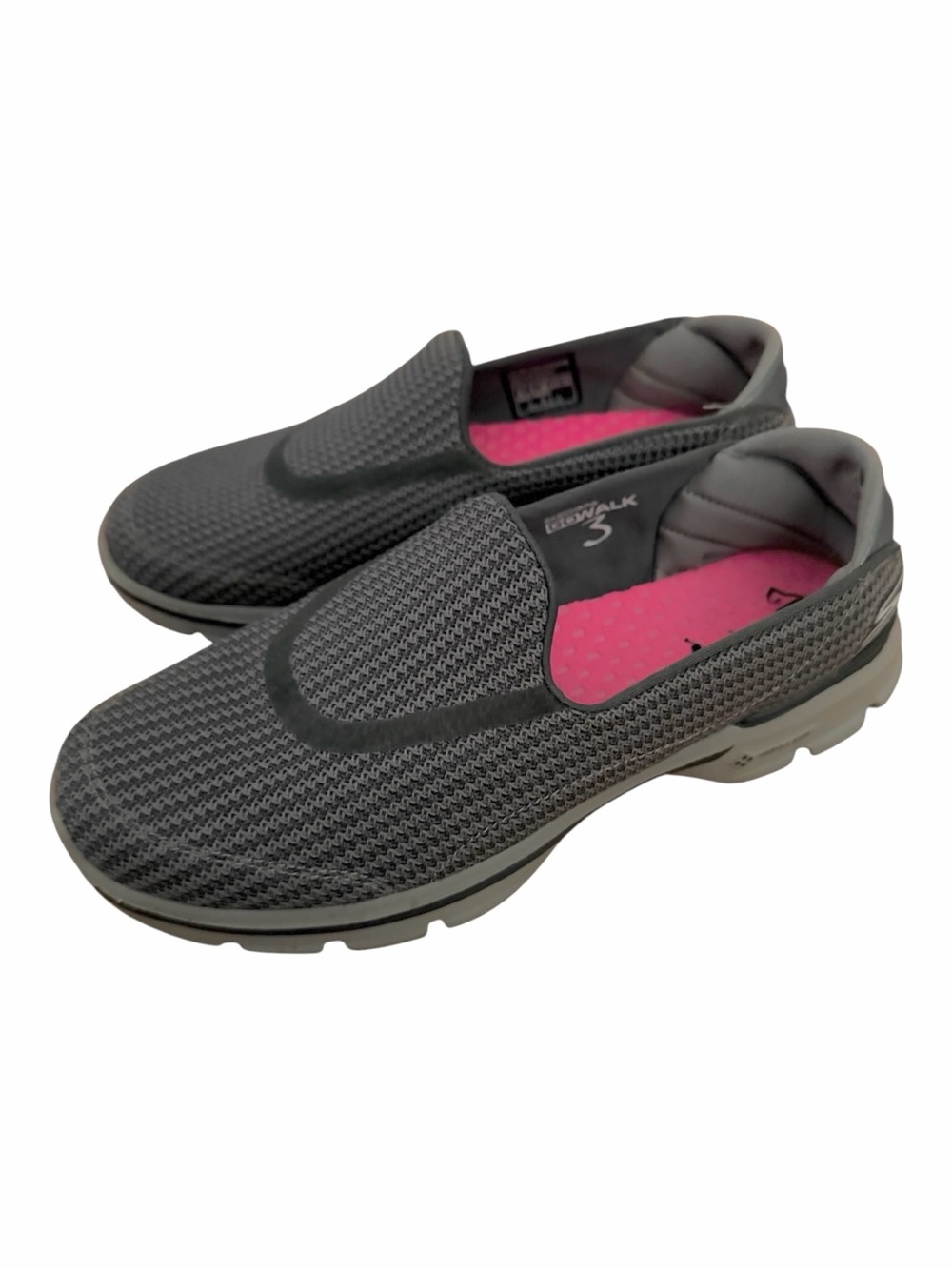 Skechers GOwalk 3 Slip-On Walking Shoes Gray Pink Women’s Size 7 Comfort Sneaker